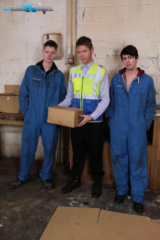 18P Three skinny twinks roll down their uniforms and fuck in a 3some