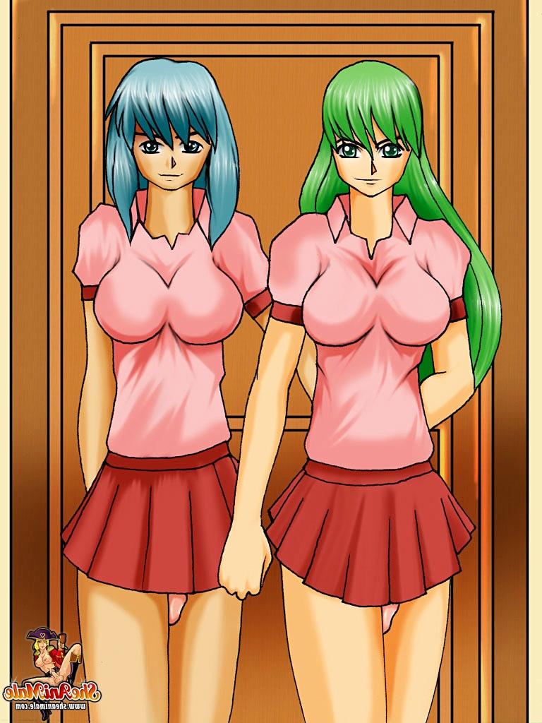 14P Colegiala anime de grandes tetas le da su coño a tres travestis para embestir