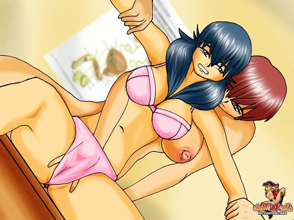 14P Colegiala anime de grandes tetas le da su coño a tres travestis para embestir
