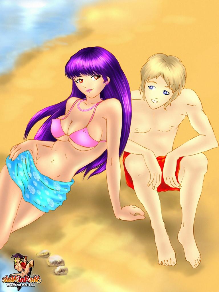 13P Gostosa animada com pau grande e peitos grandes transando com um cara loiro na praia