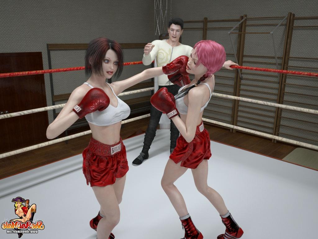 20P Pugilistas travestis de anime desfrutam de um trio gostoso com um árbitro masculino no ringue