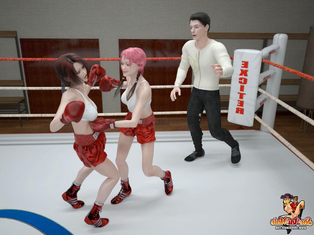 20P Pugilistas travestis de anime desfrutam de um trio gostoso com um árbitro masculino no ringue