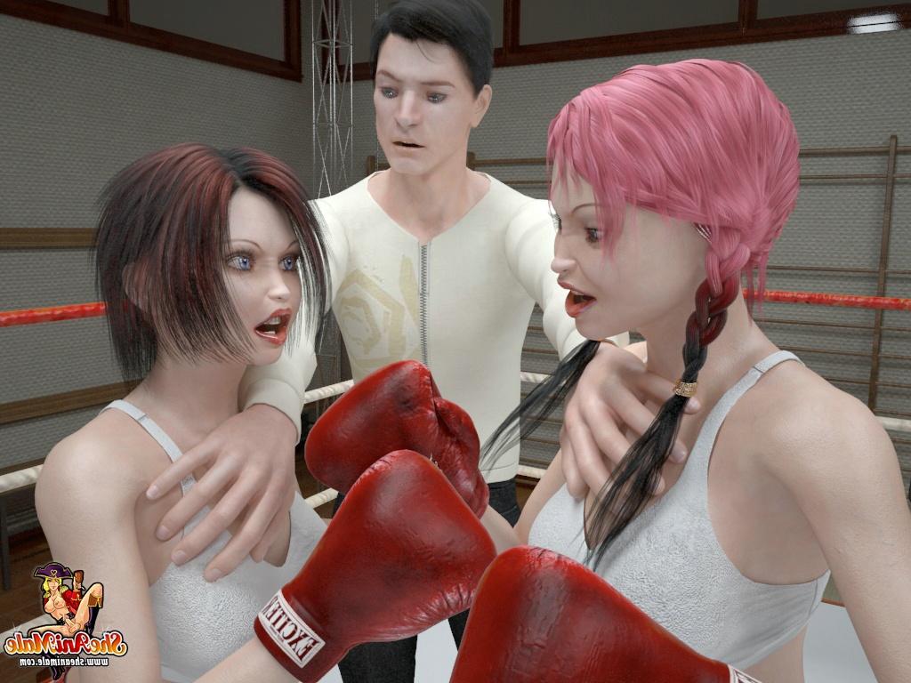 20P Pugilistas travestis de anime desfrutam de um trio gostoso com um árbitro masculino no ringue