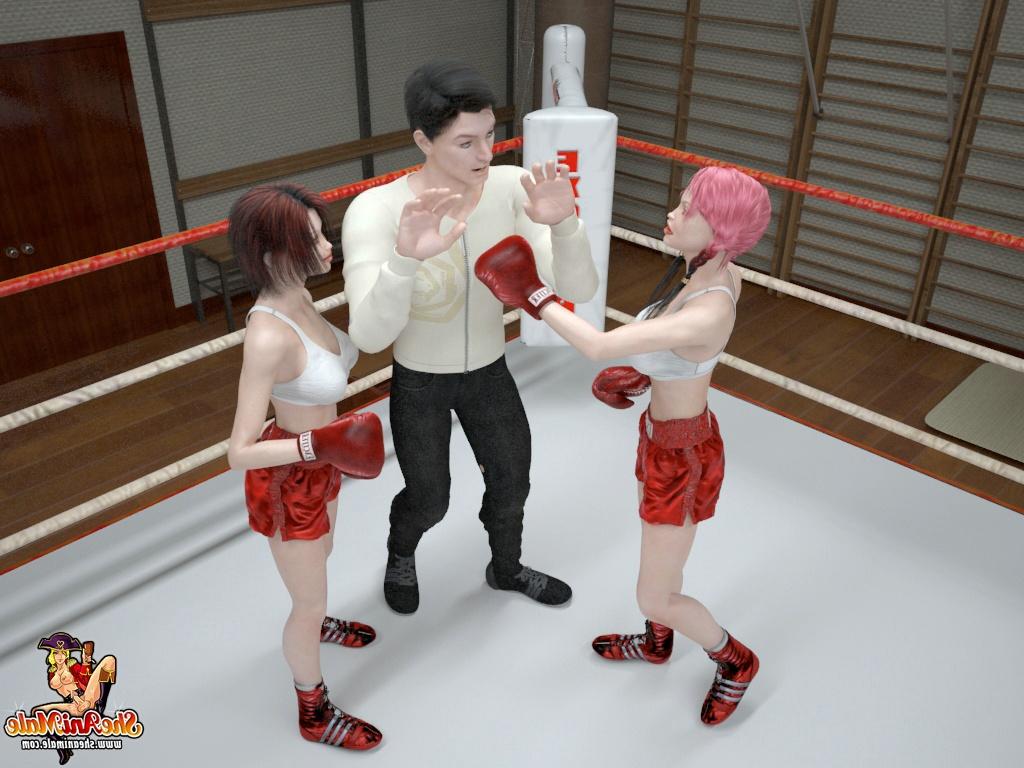 20P Pugilistas travestis de anime desfrutam de um trio gostoso com um árbitro masculino no ringue