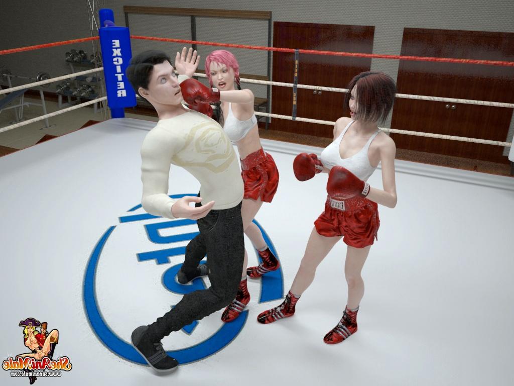 20P Pugilistas travestis de anime desfrutam de um trio gostoso com um árbitro masculino no ringue