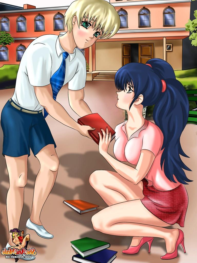 12P Adorable transexual anime tiene sexo ardiente con un chico al azar en el patio de la escuela