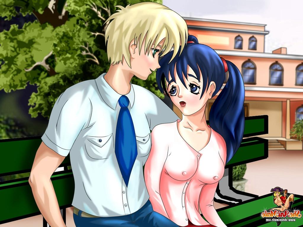 12P Adorable transexual anime tiene sexo ardiente con un chico al azar en el patio de la escuela