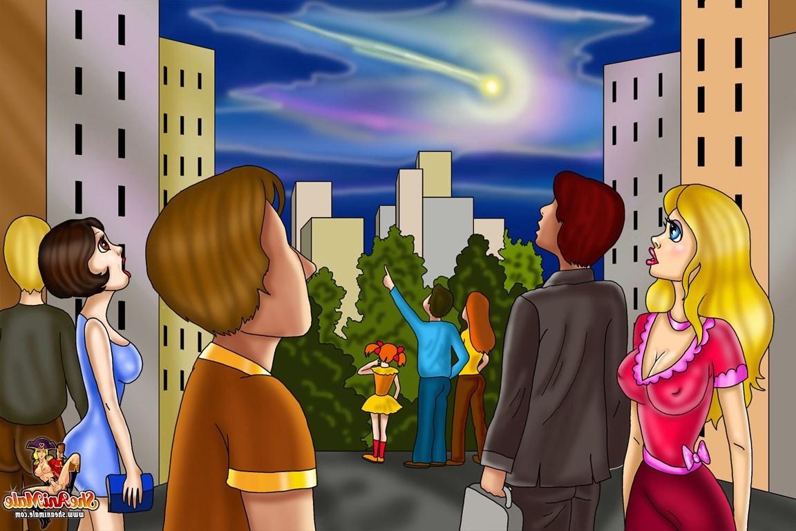 12P Animated tranny with big juggs fucks a horny guy with man boobs on a couch