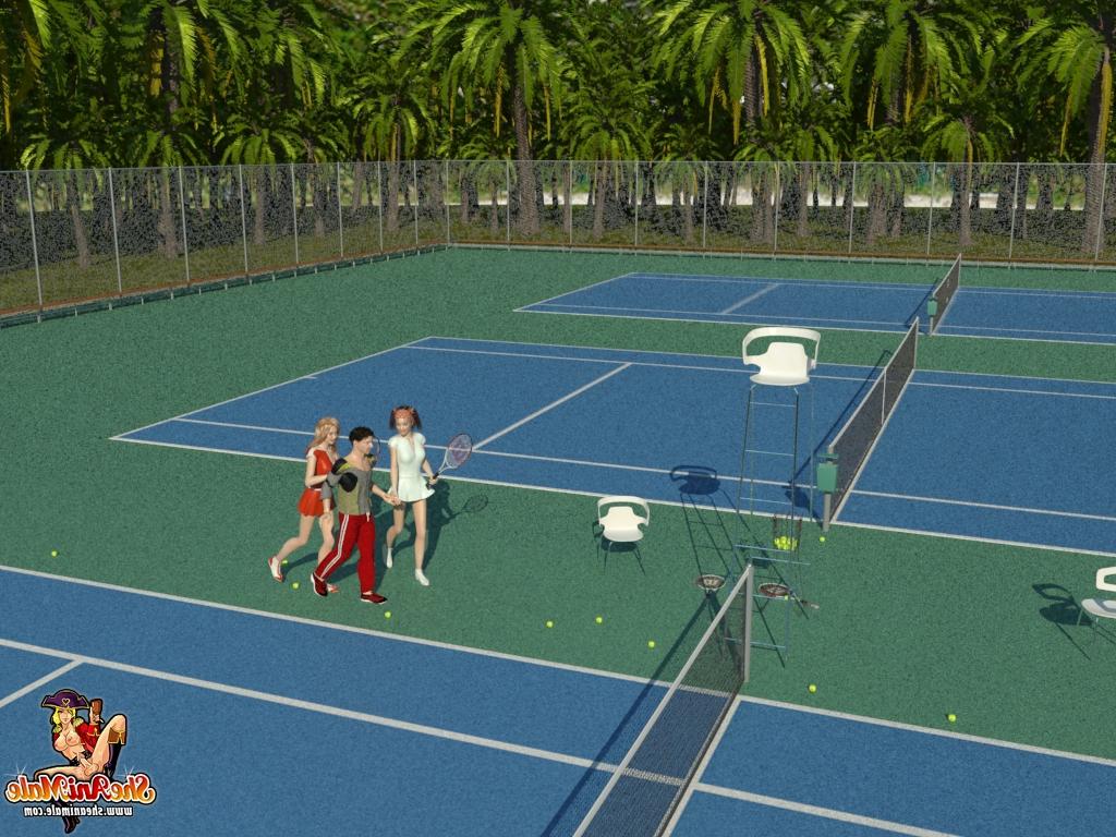 20P Jugadoras de tenis transexuales se follan a su entrenador en la cancha en un trío anime al aire libre