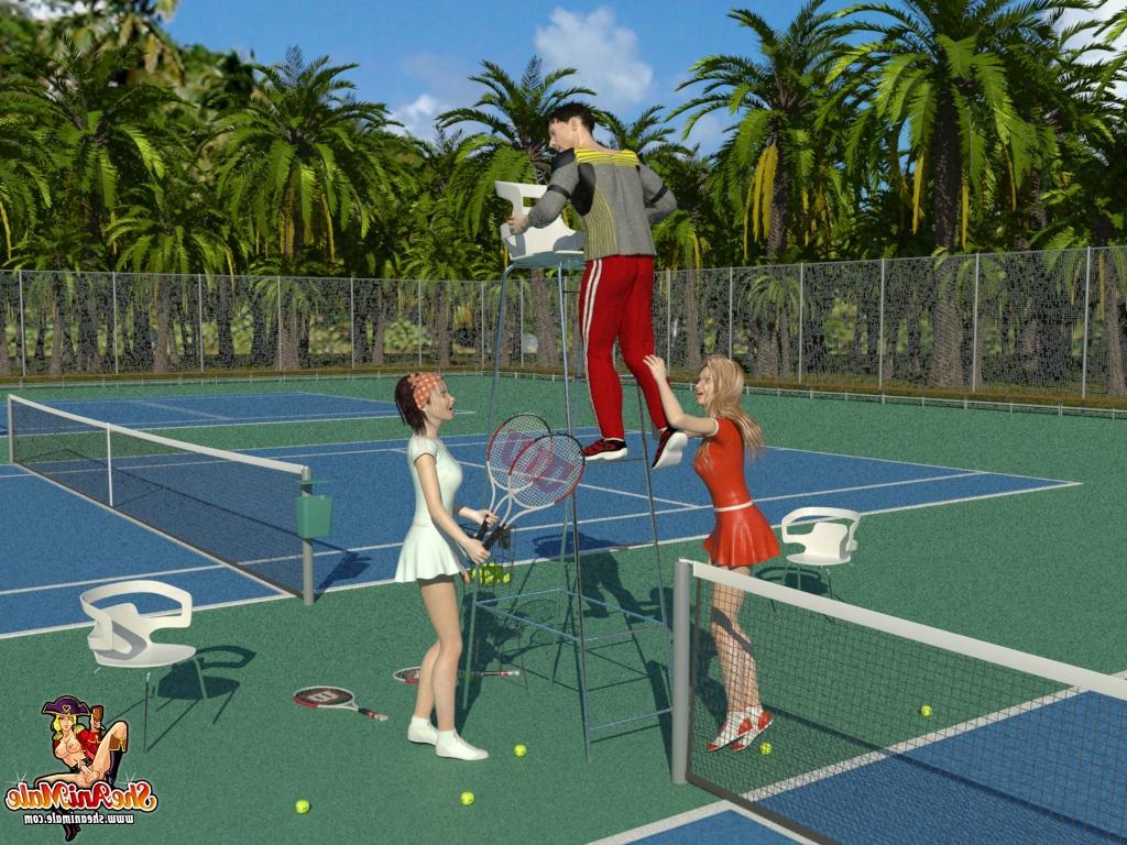 20P Jugadoras de tenis transexuales se follan a su entrenador en la cancha en un trío anime al aire libre