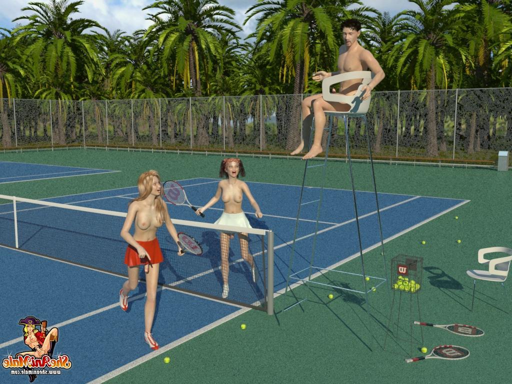 20P Jugadoras de tenis transexuales se follan a su entrenador en la cancha en un trío anime al aire libre
