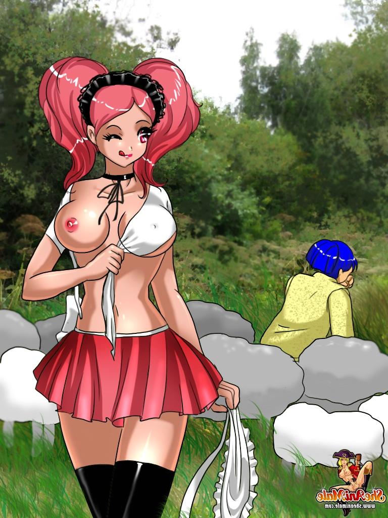 12P Travesti de desenho animado com roupa rosa transa com o cu apertado de um pastor ao ar livre
