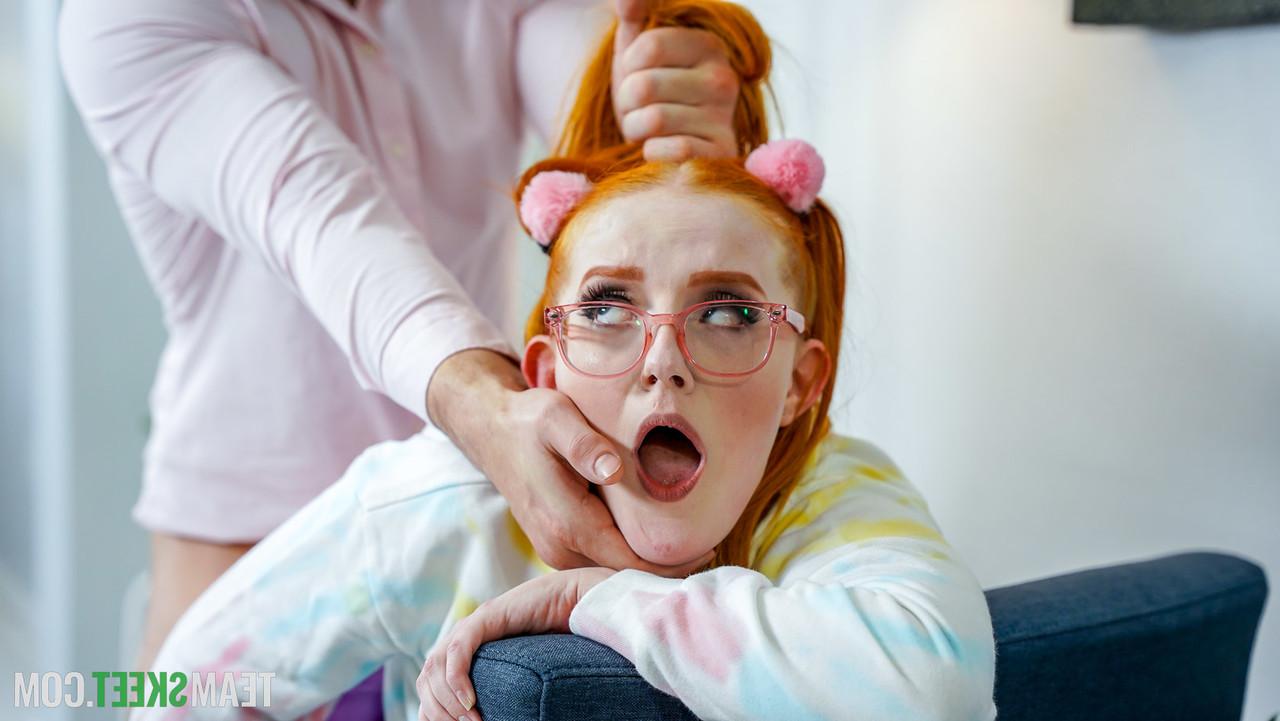 20P Teenage babysitter with pigtails Cherry Fae gets dominated & boned on the sofa