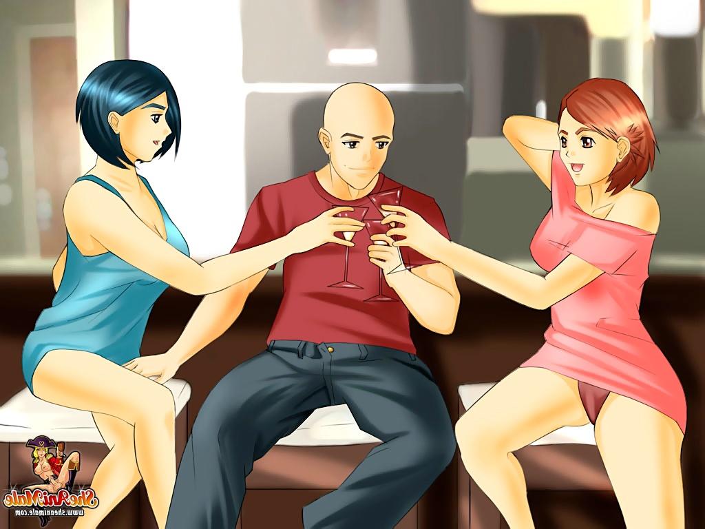 12P Cara careca é assado no espeto e facialed por duas travestis em um trio