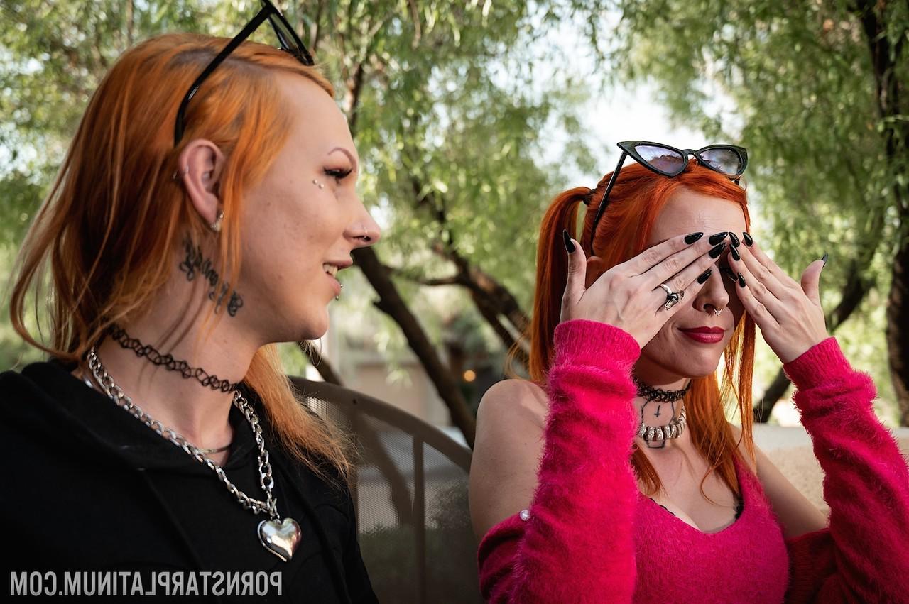 20P Redhead Robin Coffins enjoys a 3 on 1 foursome with her shemale friends