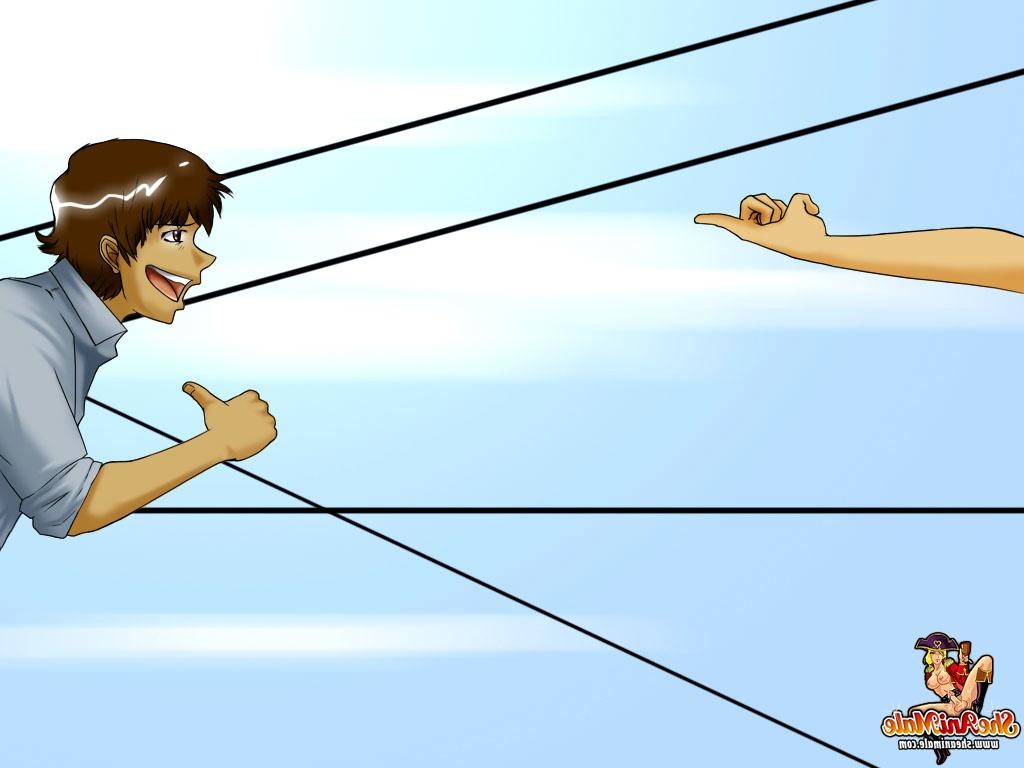 12P Transexuelle de dessin animé avec de faux seins chevauche un dong avec son trou du cul savoureux