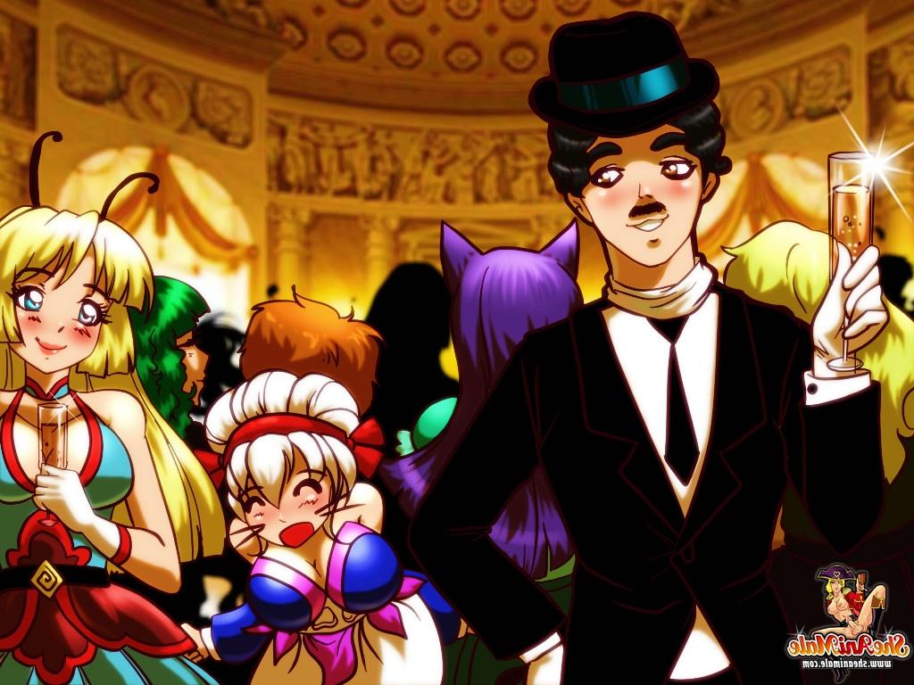 12P Transexual rubia animada con grandes tetas es follada por un dibujo animado de Charlie Chaplin