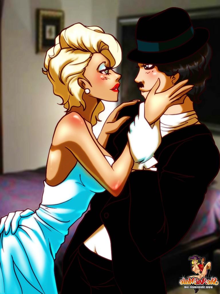 12P Transexual rubia animada con grandes tetas es follada por un dibujo animado de Charlie Chaplin