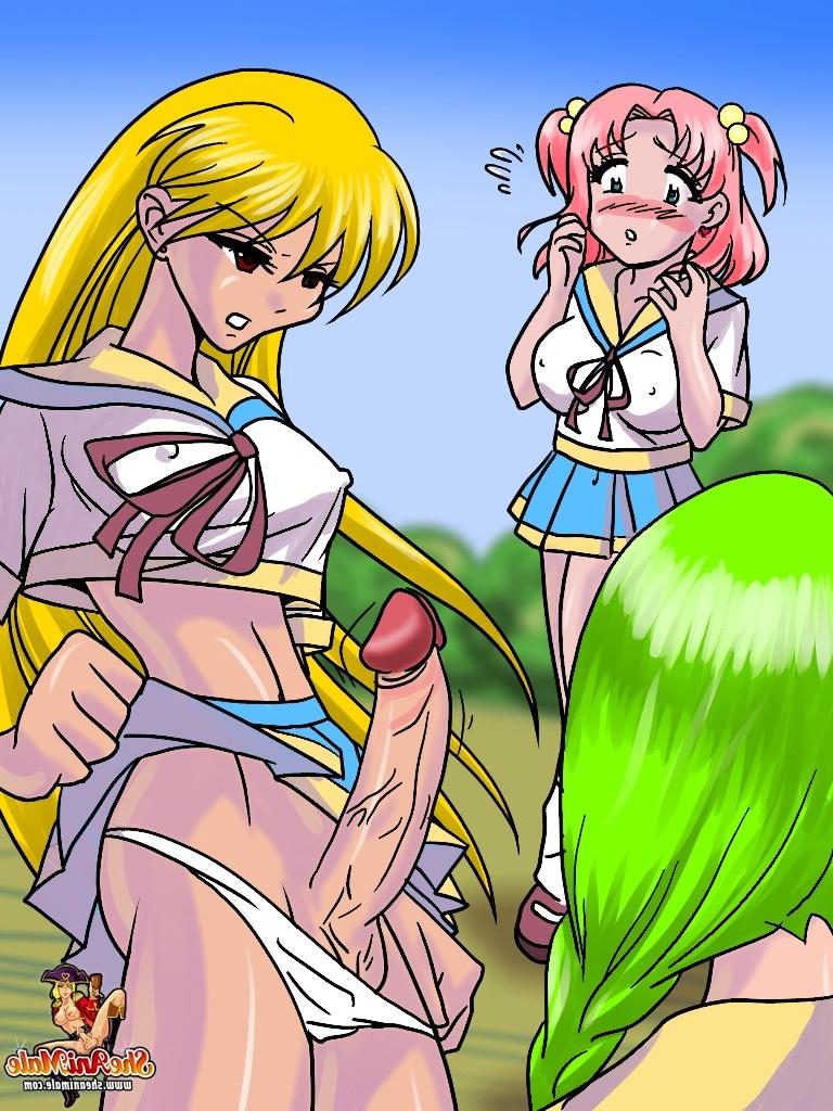 12P 大きな偽物と漫画のニューハーフがストリップして屋外でお互いをファック