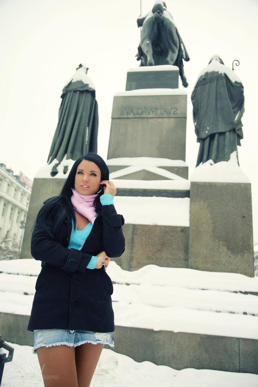 20P Teen with amazing titties Ashley Bulgari reveals her pussy in the snow