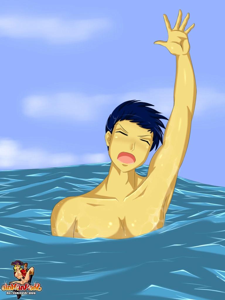 12P Busty animated shemales save a guy from drowning and fuck him on the beach