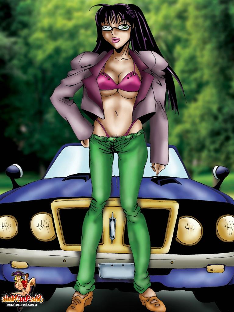 12P Animated tranny with big juggs sticks her dong in her friend's ass in a car