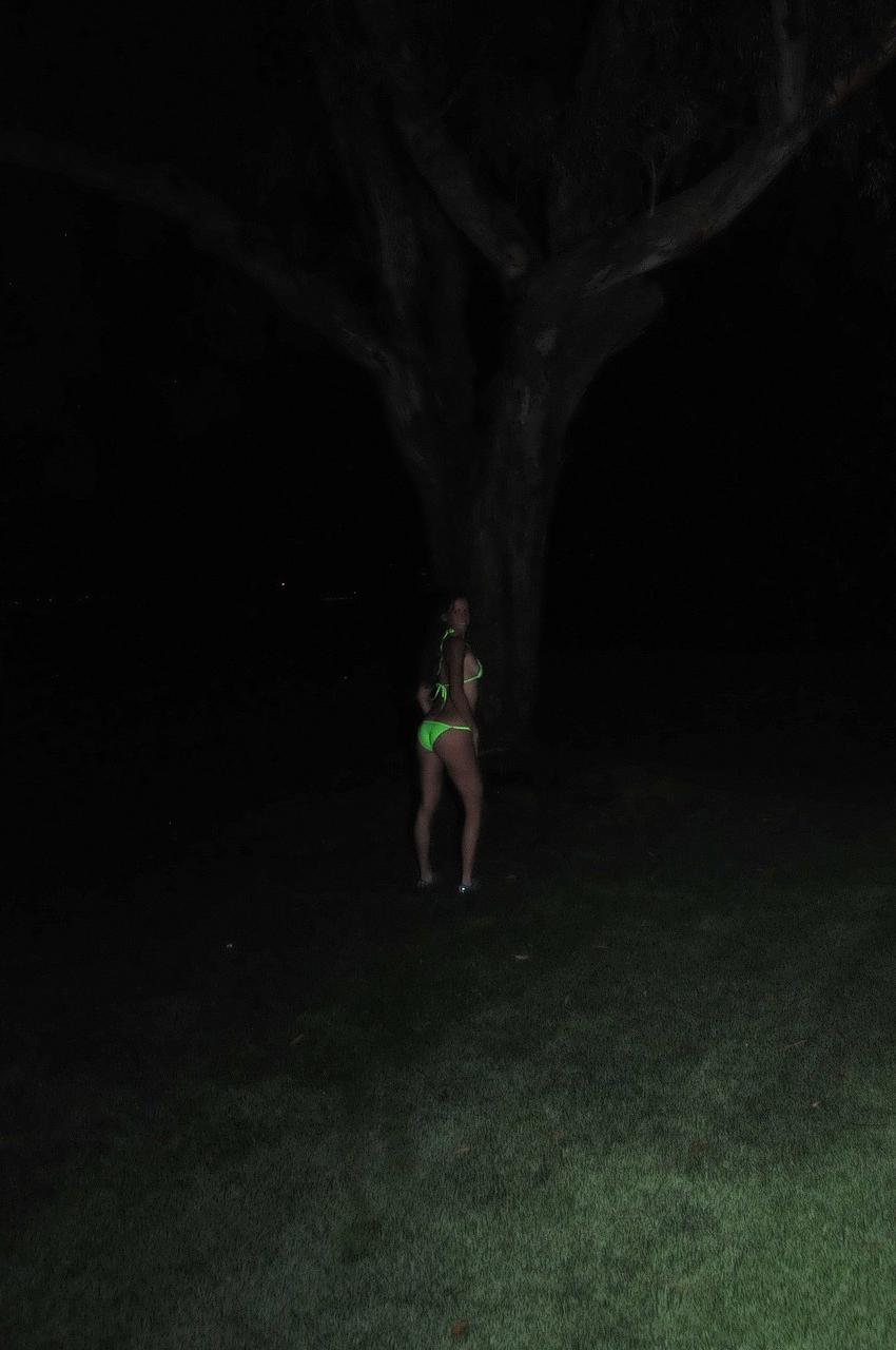 20P Skinny MILF Sofie Marie flashes her tits while teasing in a bikini outdoors