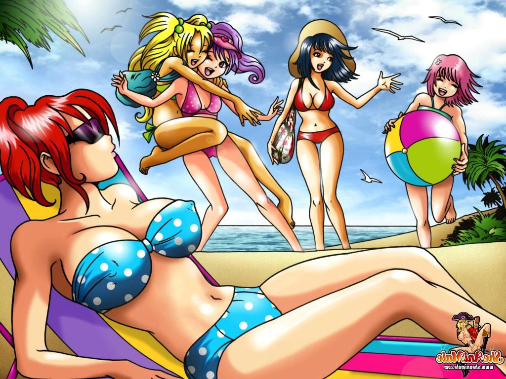 12P Des transexuelles de dessins animés en bikini se baisent le cul dans un quatuor vigoureux
