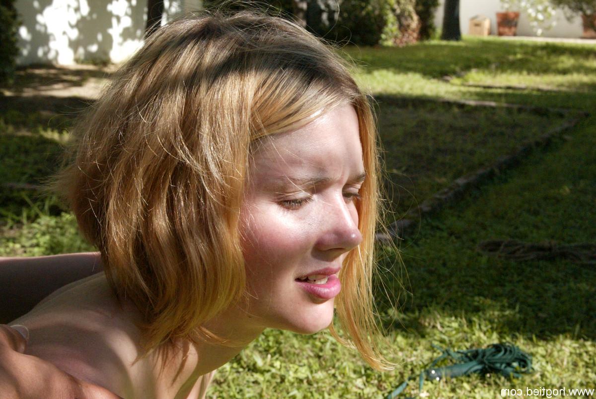 20P Submissive blonde with big tits gets bound under a tree and groped