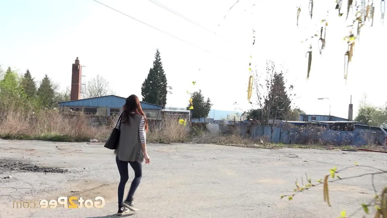 15P Cynthia Vellons pulls down her leggings on the road for an urgent piss