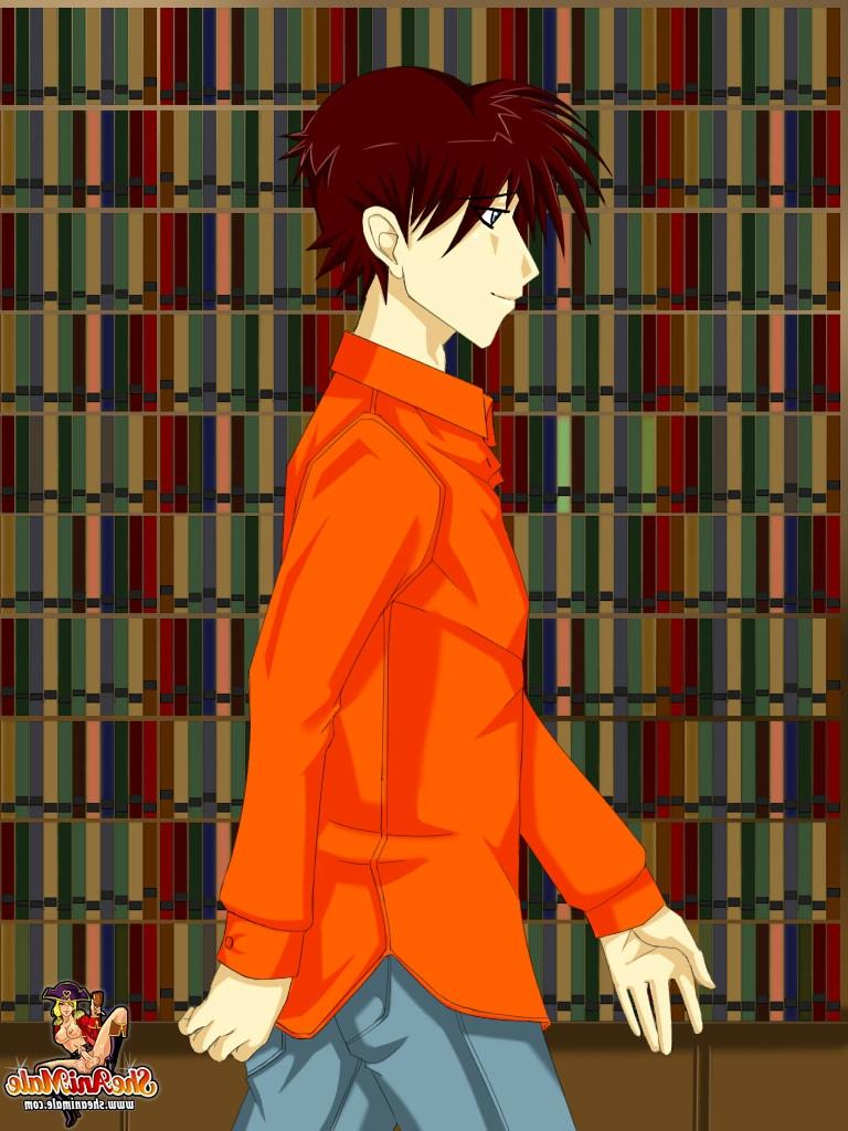 12P Animierte Transe mit blonden Haaren stopft einem Kerl in der Bibliothek das Arschloch