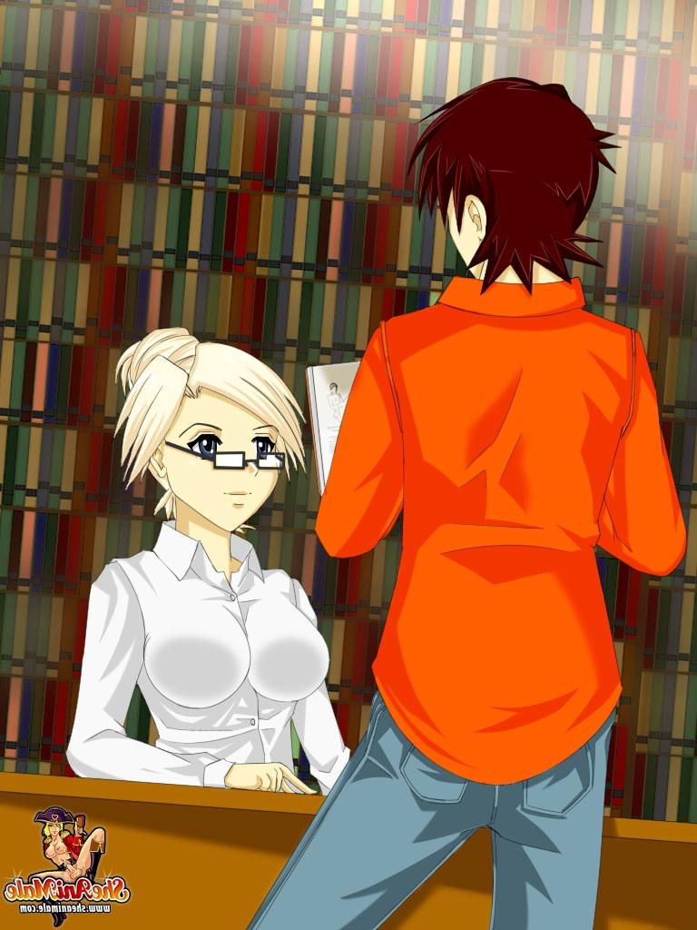 12P Animierte Transe mit blonden Haaren stopft einem Kerl in der Bibliothek das Arschloch
