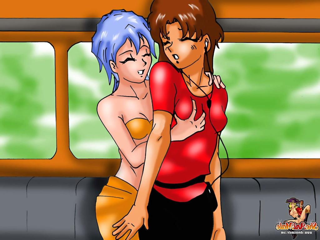 12P Travesti de anime fode uma garota peituda no metrô e goza em seus peitos grandes
