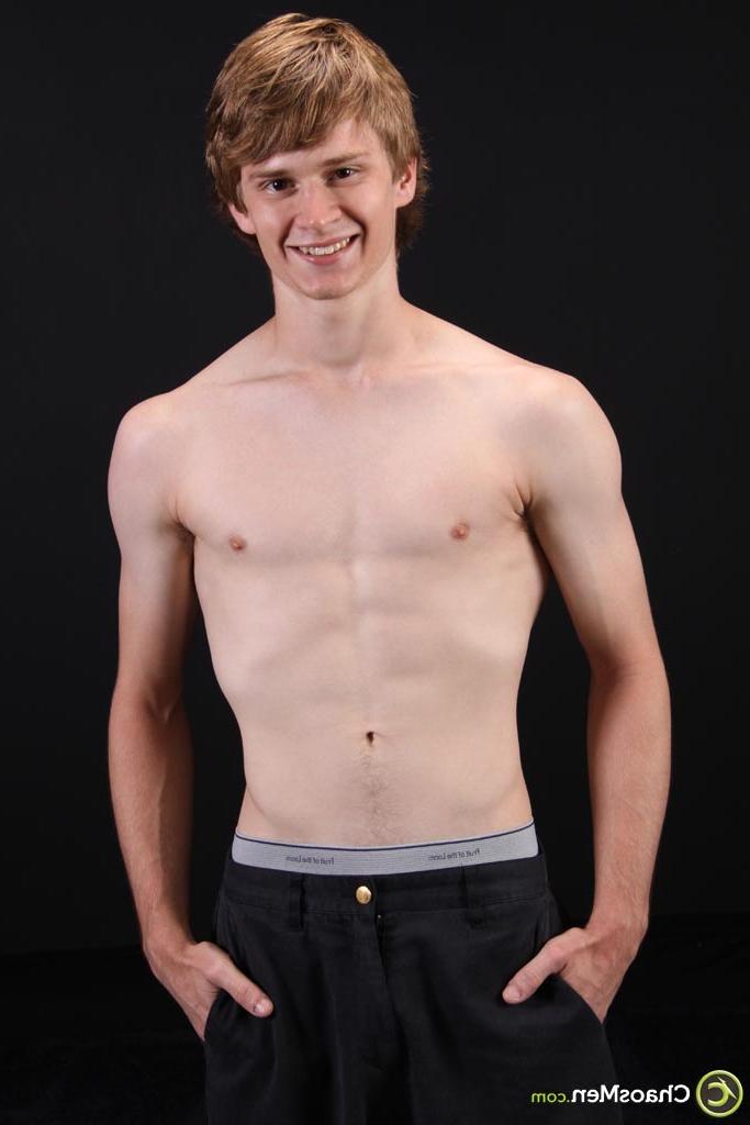 20P Good-looking twink Anthony shows off his lean naked body and his hairy dick