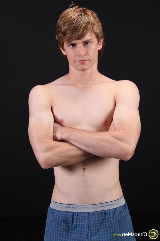 20P Good-looking twink Anthony shows off his lean naked body and his hairy dick