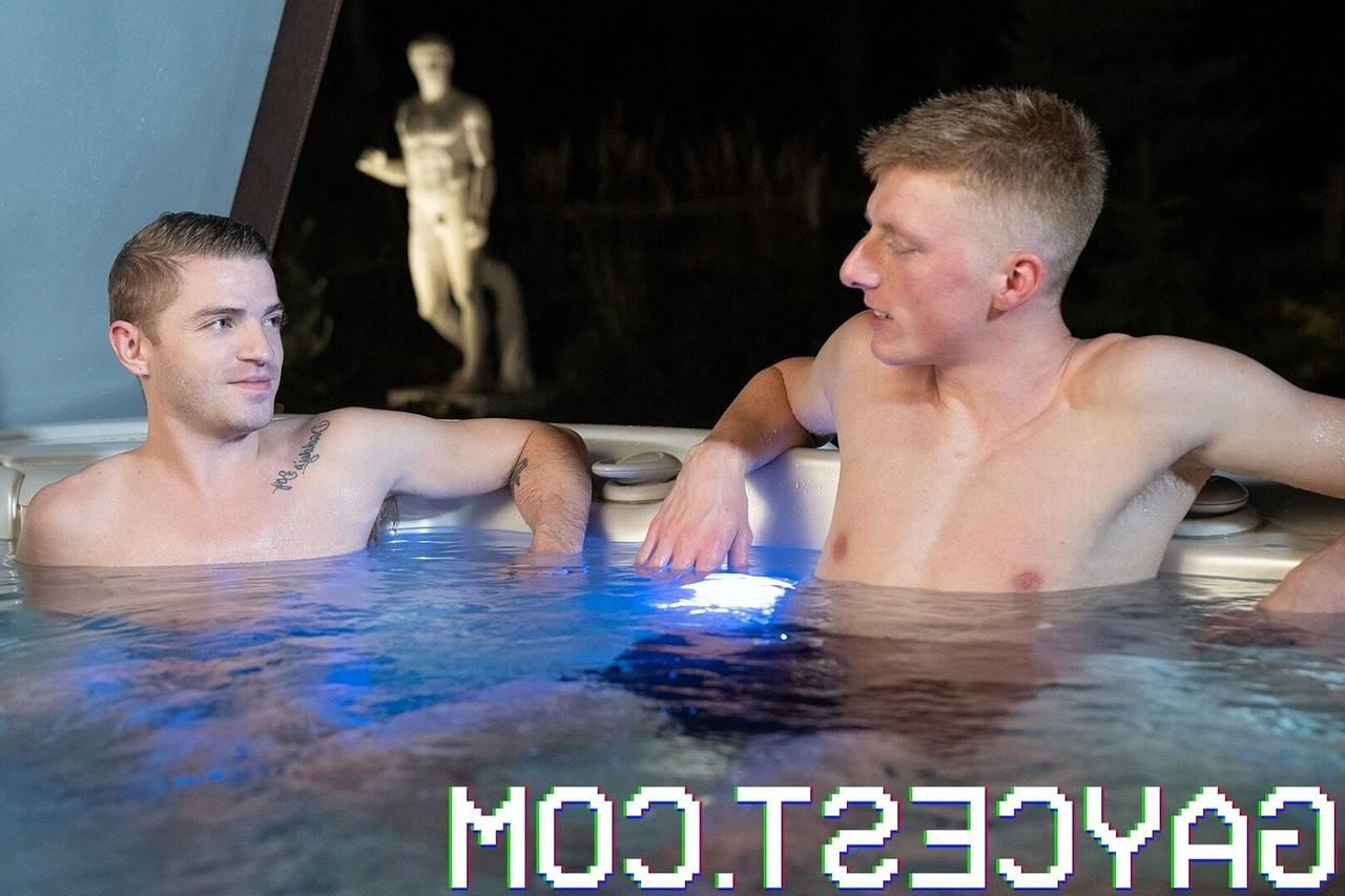 20P Two hunky young twinks and two horny DILFs enjoy a foursome in a jacuzzi