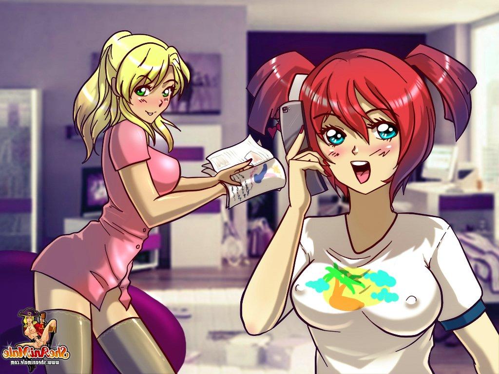 12P Cartoon trannies and a guy play with sex toys in a sultry threeway