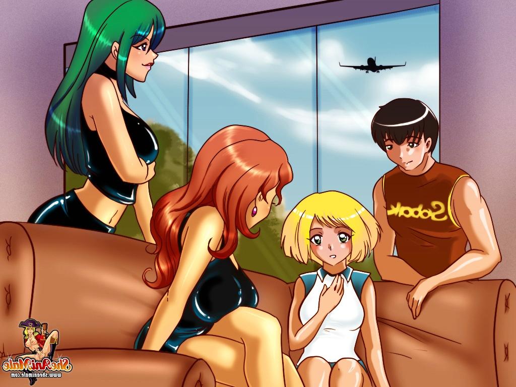 12P Travestis de anime peitudas com paus grandes fazendo sexo anal em grupo com um menino