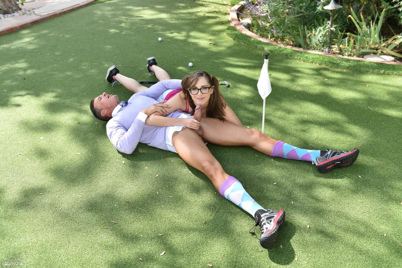 20P Brunette teen with pigtails Nickey Hunstman sucks a dick outdoors