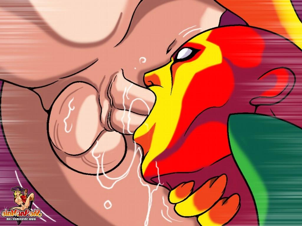 12P Super-herói travesti animado puxa seu pau e bate em seu inimigo