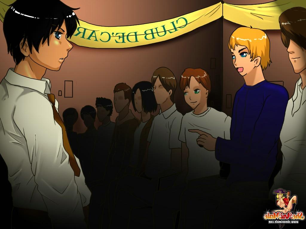 12P Lindo chico anime es rodeado y follado por un grupo de bellezas transexuales