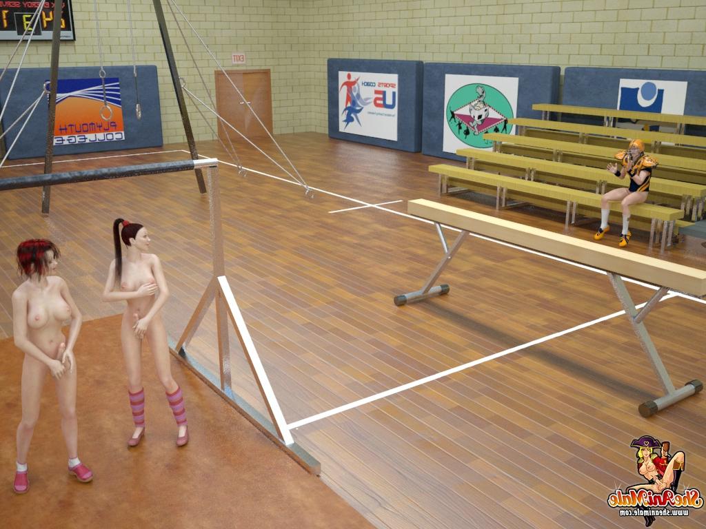 20P Duas travestis peitudas curtindo um anime 3some com um atleta na aula de ginástica