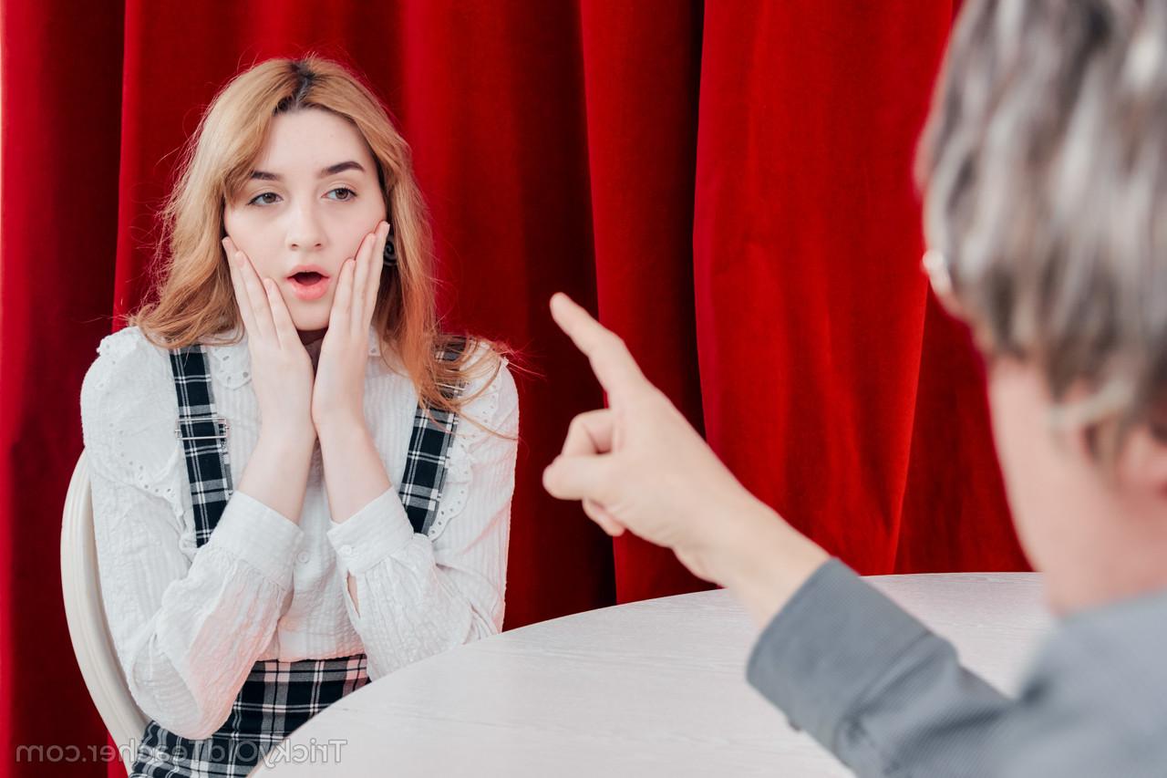 16P Young redhead Eva Tender gets tricked into having sex by her old tutor