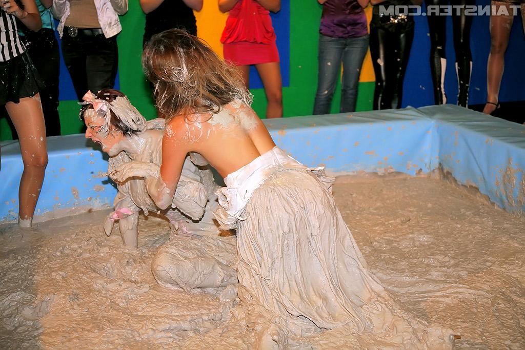 16P Seductive fetish gals with petite tits are into messy mud wrestling