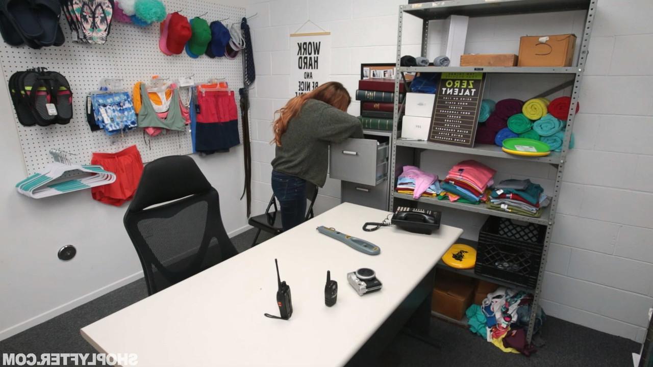 20P Curvy shoplifter Aria Carson gets stripped and fucked by the security officer