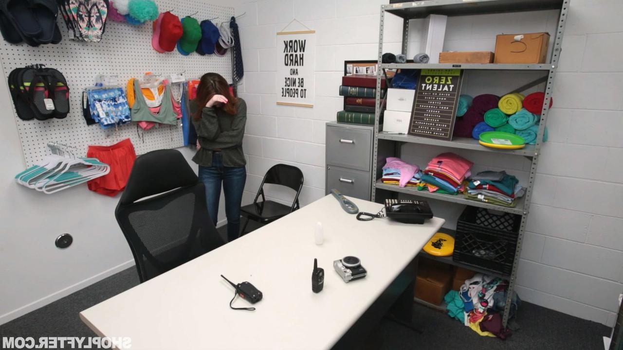 20P Curvy shoplifter Aria Carson gets stripped and fucked by the security officer