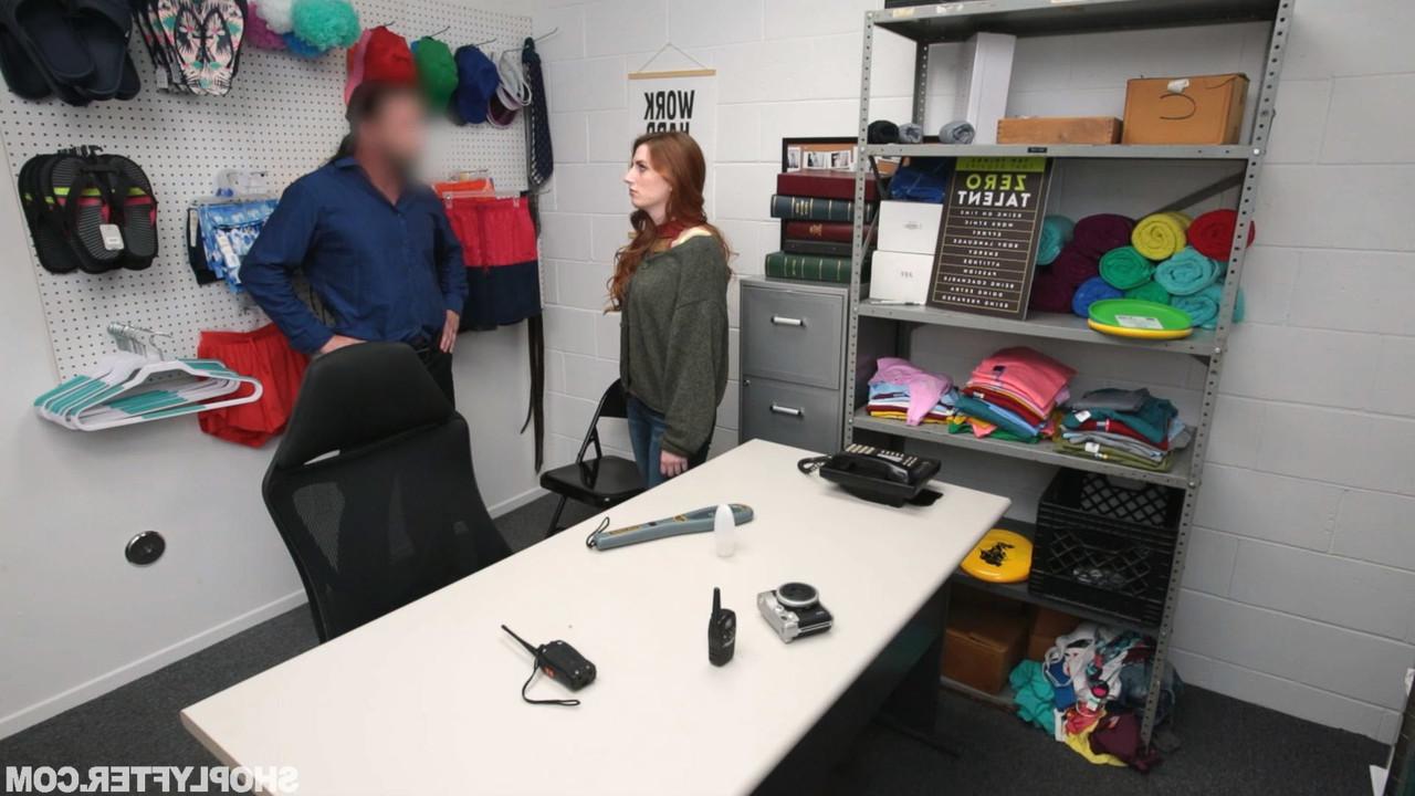 20P Curvy shoplifter Aria Carson gets stripped and fucked by the security officer