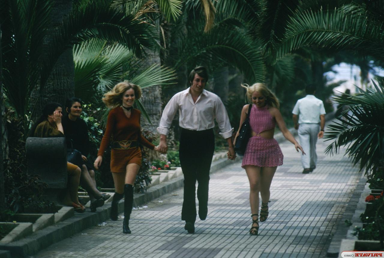 12P Hot females from the 60s walk around the city showing off some leg
