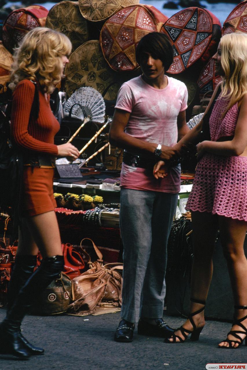 12P Hot females from the 60s walk around the city showing off some leg