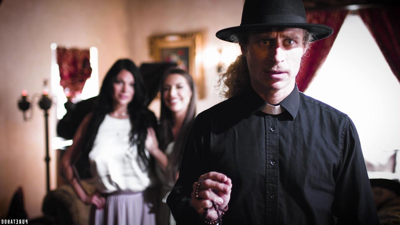 20P Brunette babes Spencer Bradley & Mona Azar have a wild 3some with their priest